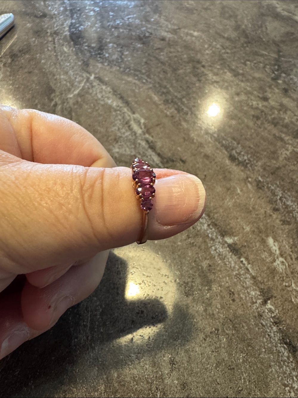 Gold Ring with Pink/Purple Gemstones - Elegant Women's Band